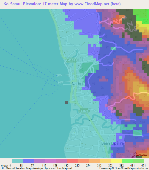 Ko Samui,Thailand Elevation Map