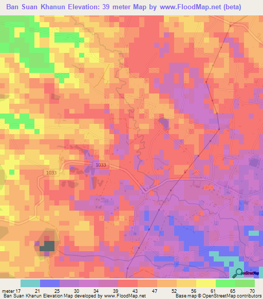 Ban Suan Khanun,Thailand Elevation Map