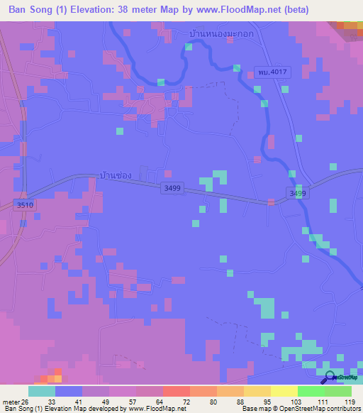 Ban Song (1),Thailand Elevation Map