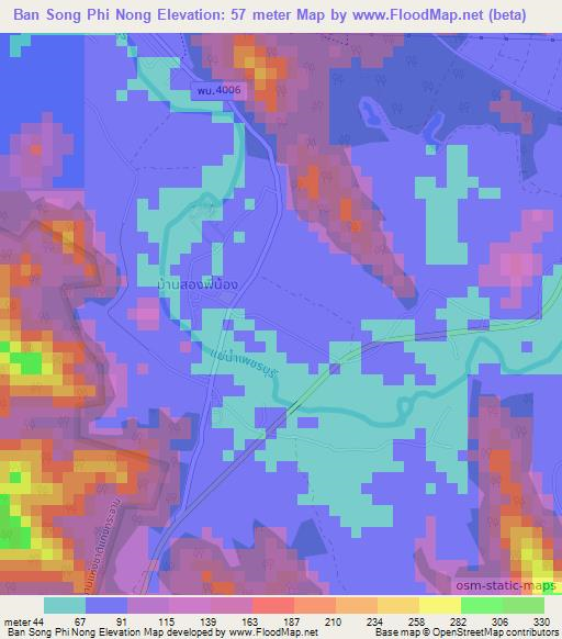 Ban Song Phi Nong,Thailand Elevation Map