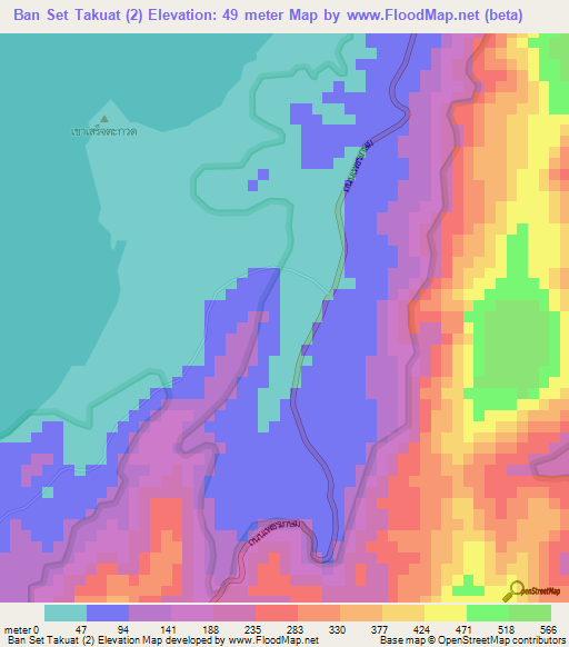 Ban Set Takuat (2),Thailand Elevation Map