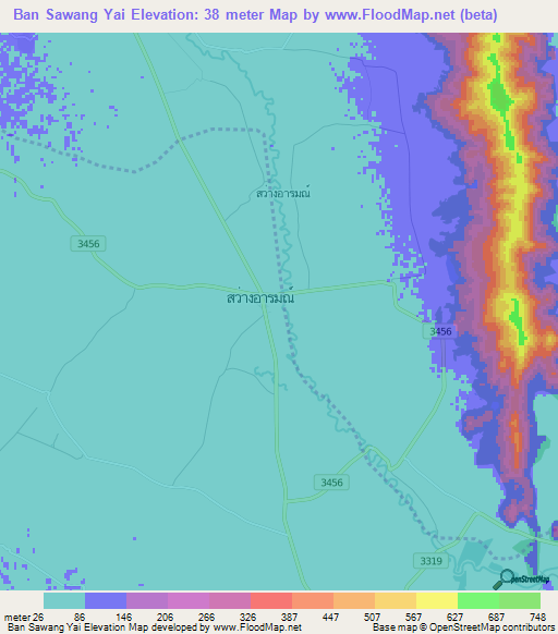 Ban Sawang Yai,Thailand Elevation Map