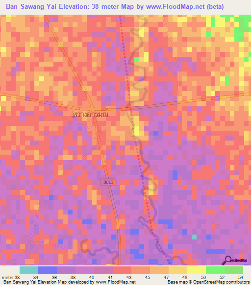 Ban Sawang Yai,Thailand Elevation Map