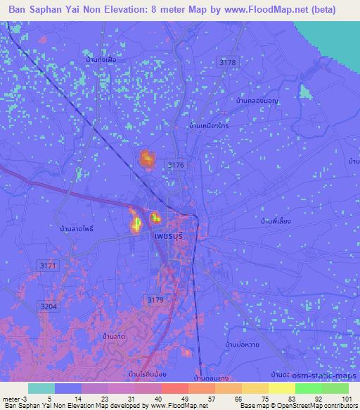 Ban Saphan Yai Non,Thailand Elevation Map