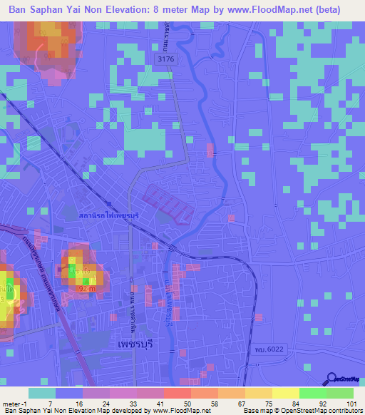 Ban Saphan Yai Non,Thailand Elevation Map
