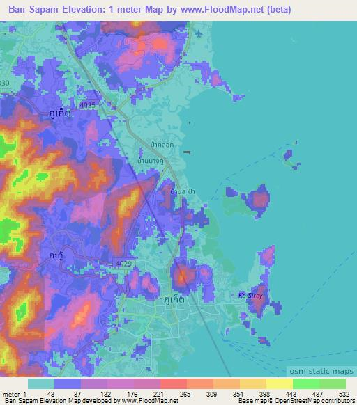 Ban Sapam,Thailand Elevation Map