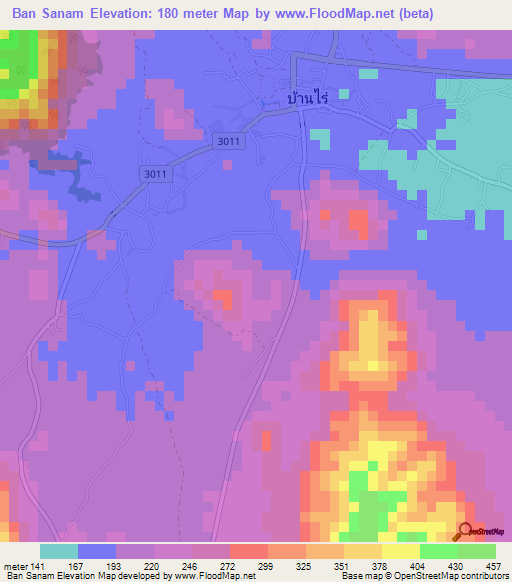 Ban Sanam,Thailand Elevation Map