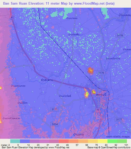 Ban Sam Ruan,Thailand Elevation Map