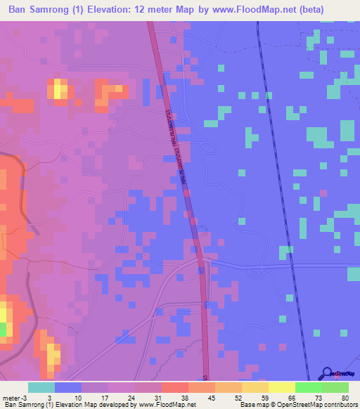 Ban Samrong (1),Thailand Elevation Map