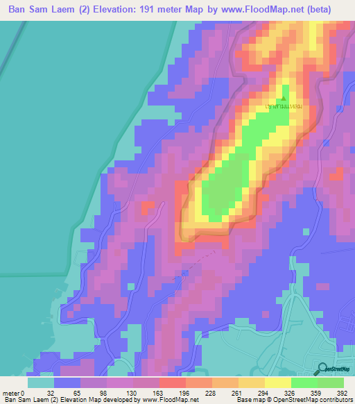 Ban Sam Laem (2),Thailand Elevation Map