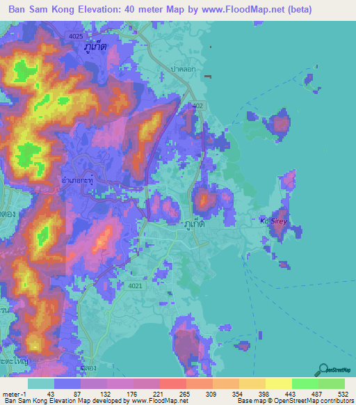 Ban Sam Kong,Thailand Elevation Map