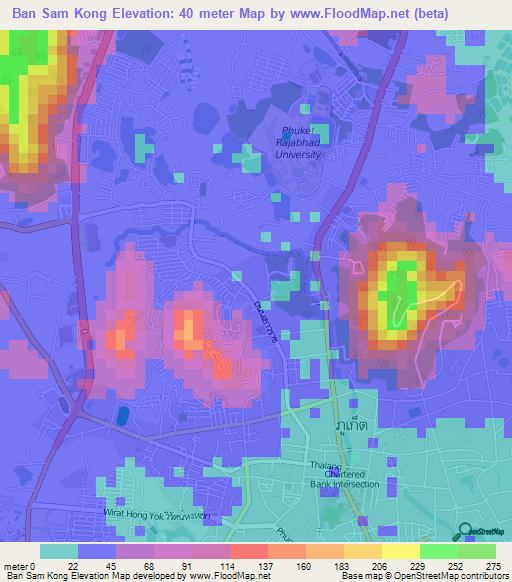 Ban Sam Kong,Thailand Elevation Map