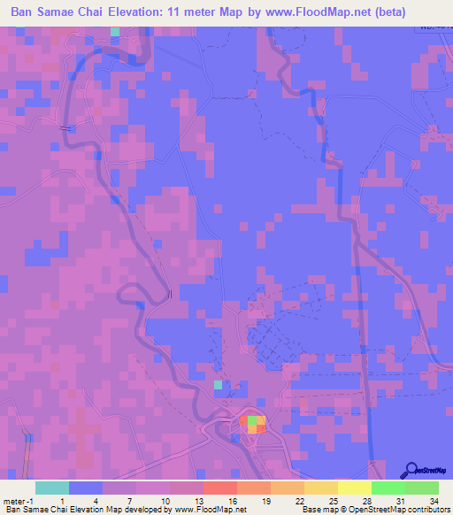 Ban Samae Chai,Thailand Elevation Map
