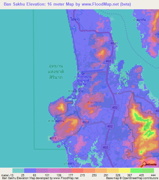 Ban Sakhu,Thailand Elevation Map