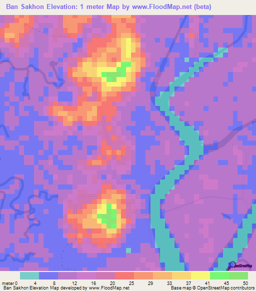 Ban Sakhon,Thailand Elevation Map