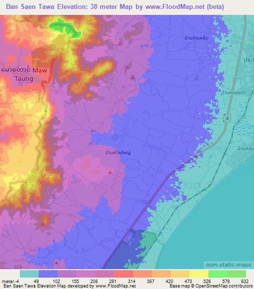 Ban Saen Tawa,Thailand Elevation Map