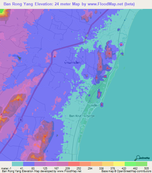 Ban Rong Yang,Thailand Elevation Map