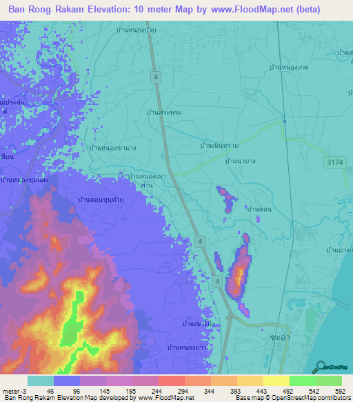 Ban Rong Rakam,Thailand Elevation Map