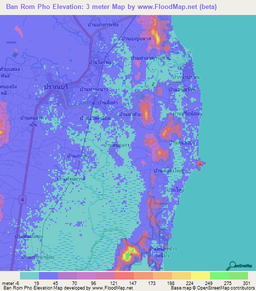 Ban Rom Pho,Thailand Elevation Map