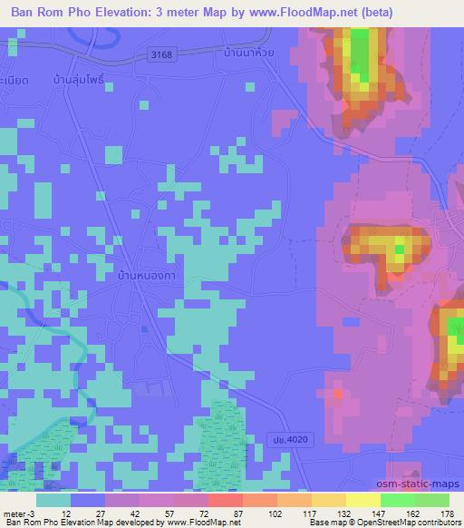 Ban Rom Pho,Thailand Elevation Map