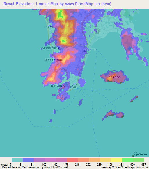 Rawai,Thailand Elevation Map