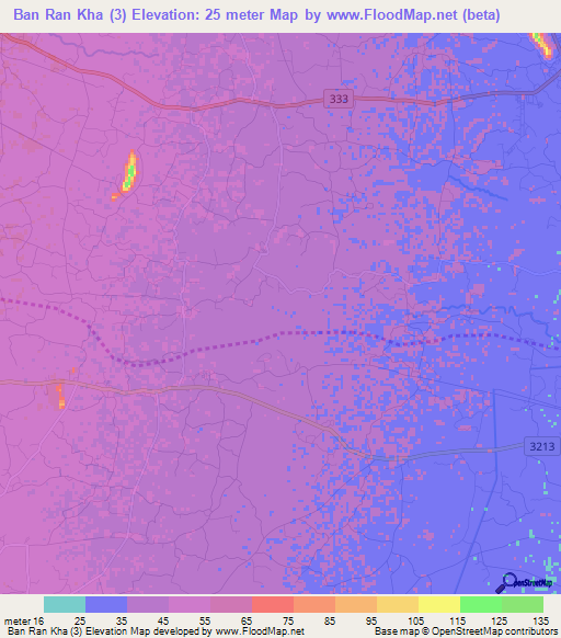 Ban Ran Kha (3),Thailand Elevation Map