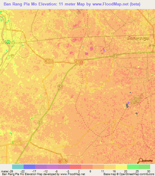 Ban Rang Pla Mo,Thailand Elevation Map