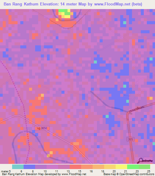 Ban Rang Kathum,Thailand Elevation Map