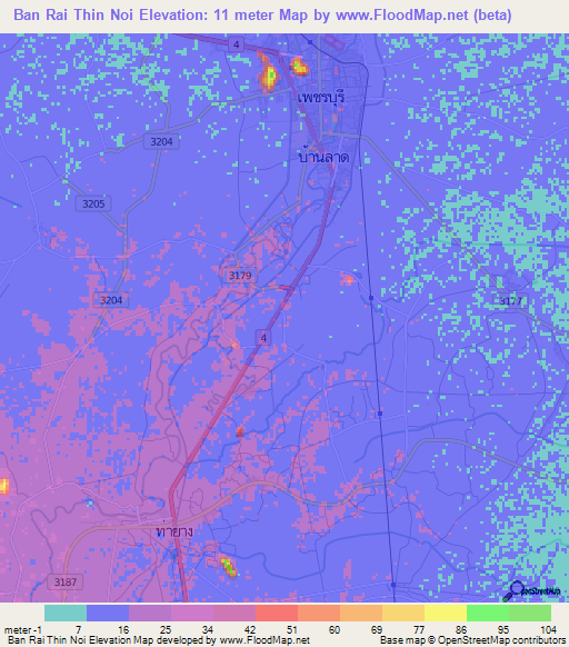 Ban Rai Thin Noi,Thailand Elevation Map