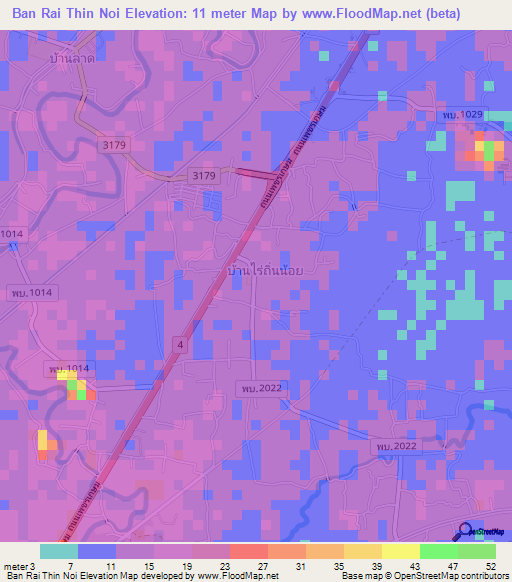 Ban Rai Thin Noi,Thailand Elevation Map