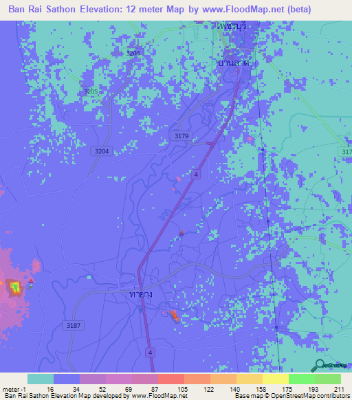Ban Rai Sathon,Thailand Elevation Map