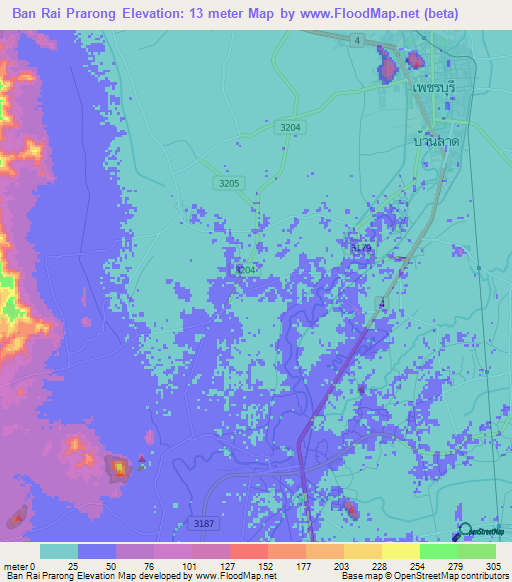 Ban Rai Prarong,Thailand Elevation Map