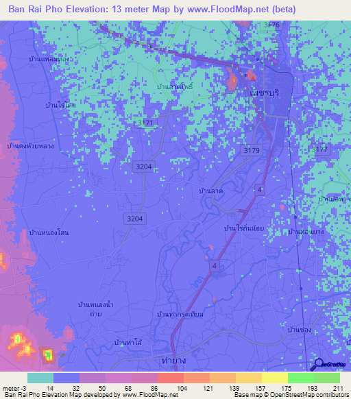 Ban Rai Pho,Thailand Elevation Map