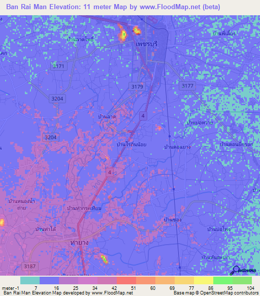 Ban Rai Man,Thailand Elevation Map