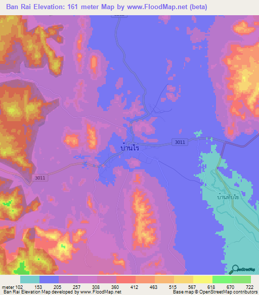 Ban Rai,Thailand Elevation Map