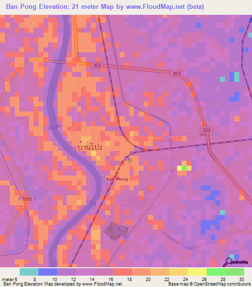 Ban Pong,Thailand Elevation Map