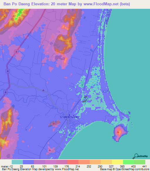Ban Po Daeng,Thailand Elevation Map