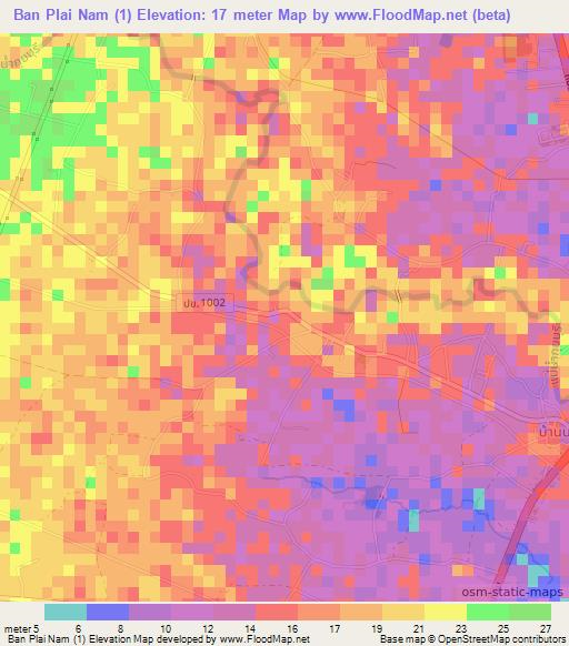 Ban Plai Nam (1),Thailand Elevation Map