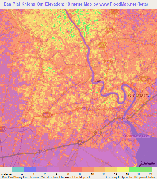 Ban Plai Khlong Om,Thailand Elevation Map