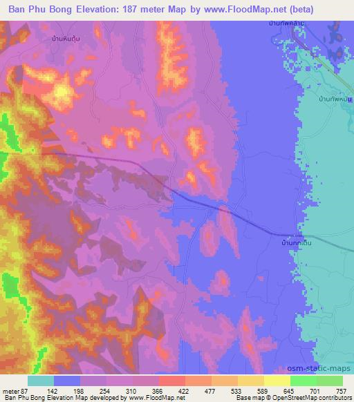 Ban Phu Bong,Thailand Elevation Map