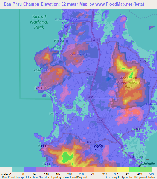 Ban Phru Champa,Thailand Elevation Map