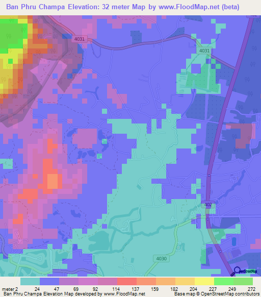 Ban Phru Champa,Thailand Elevation Map