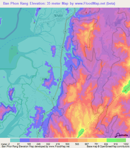 Ban Phon Rang,Thailand Elevation Map