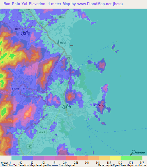 Ban Phlu Yai,Thailand Elevation Map