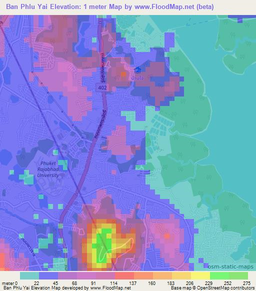 Ban Phlu Yai,Thailand Elevation Map