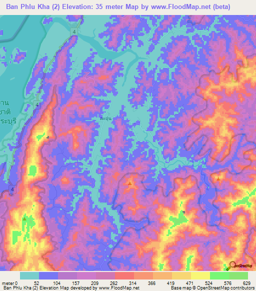 Ban Phlu Kha (2),Thailand Elevation Map