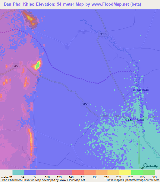 Ban Phai Khieo,Thailand Elevation Map