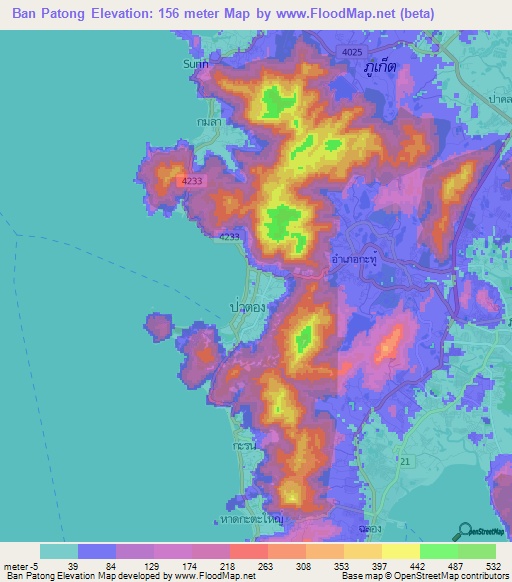 Ban Patong,Thailand Elevation Map