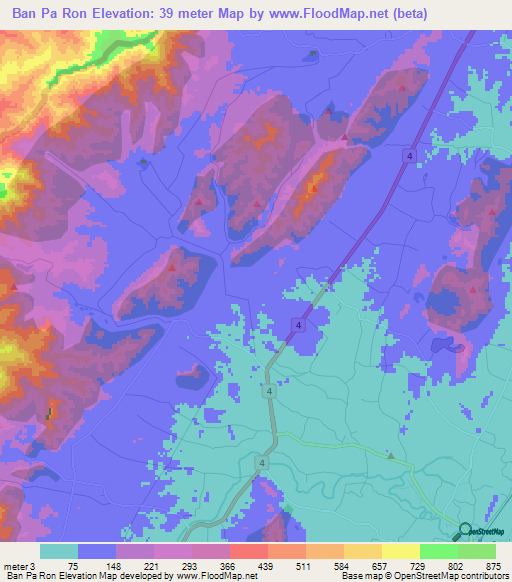Ban Pa Ron,Thailand Elevation Map