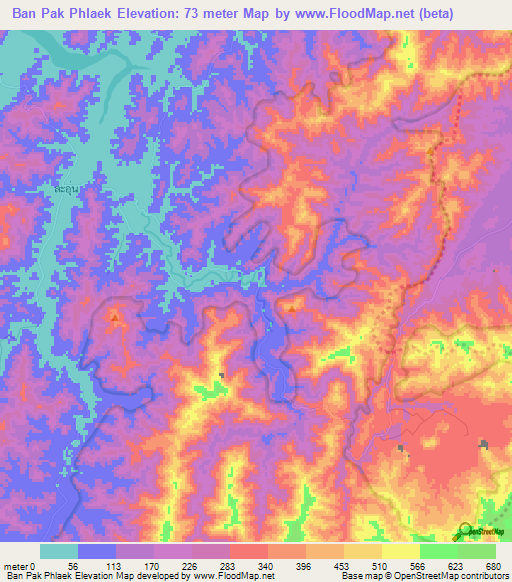 Ban Pak Phlaek,Thailand Elevation Map